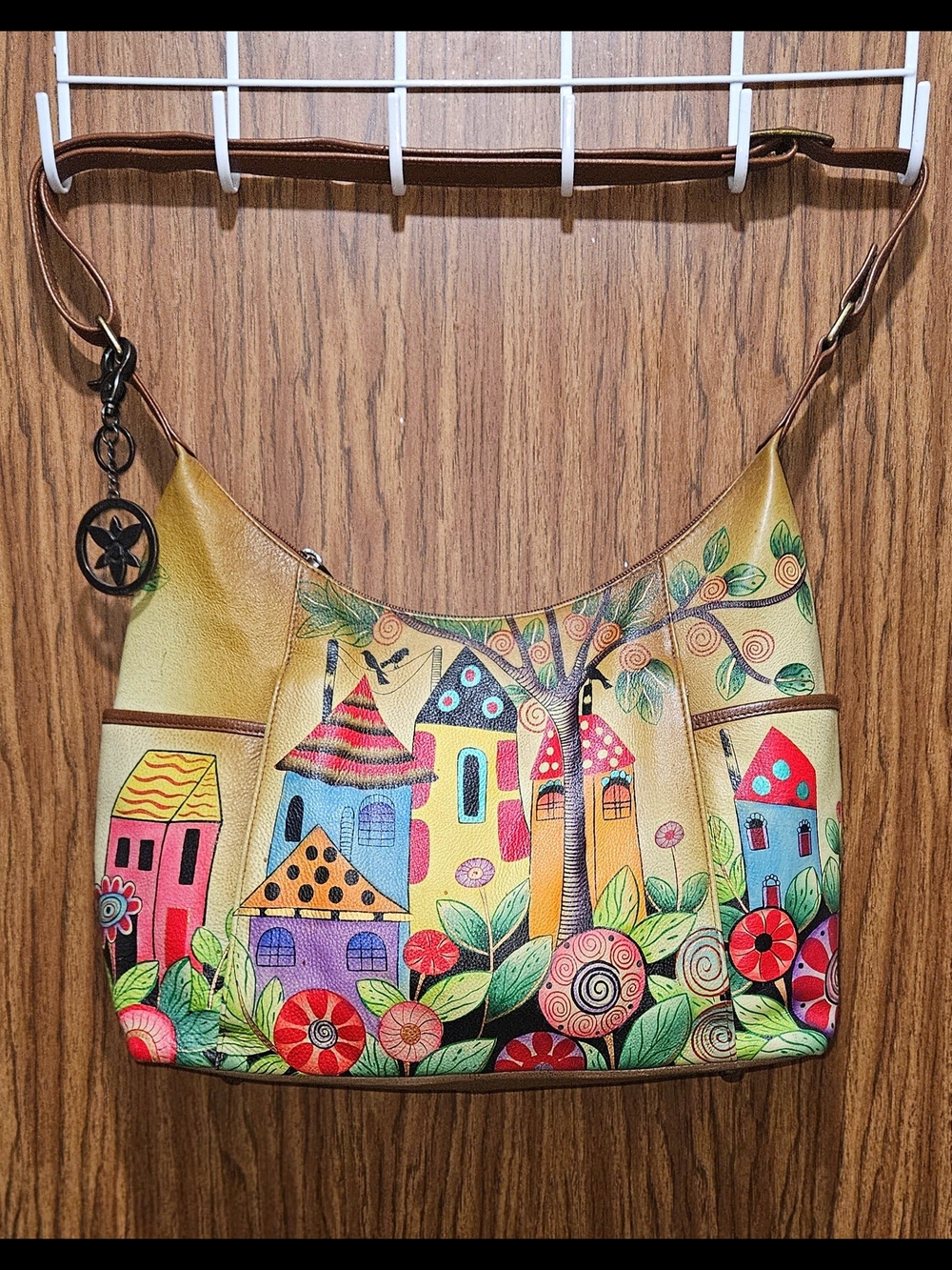 Hand-Painted Village Scene Shoulder Bag in Yellow From Anushka